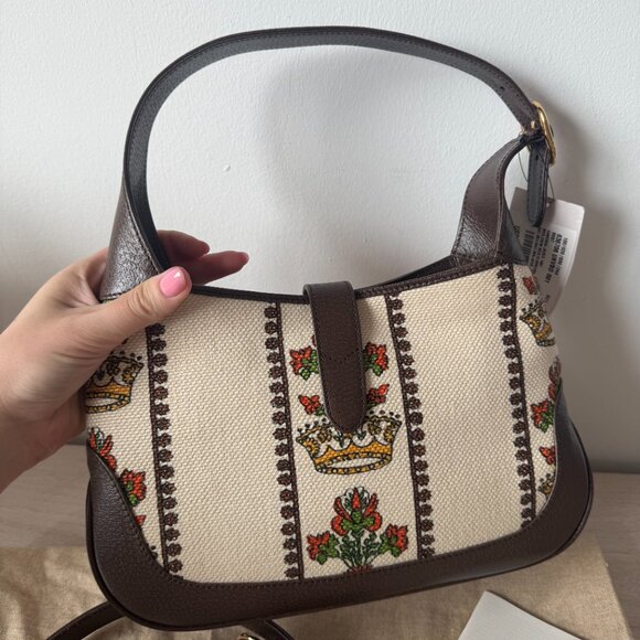 NWT Gucci Jackie 1961 Hobo Handbag Music Printed Beige Canvas Leather Strap - Picture 8 of 13